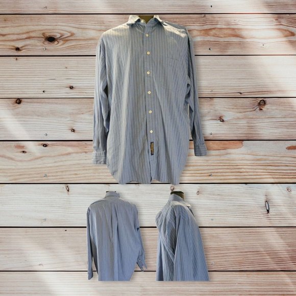 Tommy Hilfiger  Size 17 long Sleeve Blue Stripe Men's Shirt - Picture 7 of 7